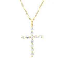 Collier Kreuz aus 750 Gold Gelbgold 11 Brillanten 0,5ct F-SI L:45cm