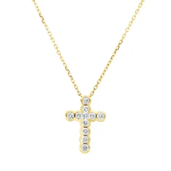 Collier Kreuz aus 750 Gold Gelbgold 11 Brillanten 0,35ct TW-SI L:45,7cm