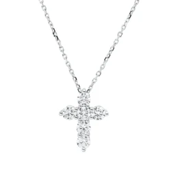 Collier Kreuz aus 750 Gold Weißgold 6 Brillanten 1,04ct TW-VSI L:45cm
