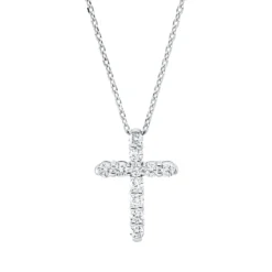 Collier Kreuz aus 750 Gold Weißgold 11 Brillanten 0,33ct F-SI L:45,7cm
