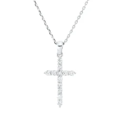 Collier Kreuz aus 750 Gold Weißgold 12 Brillanten 0,36ct F-SI L:45,7cm