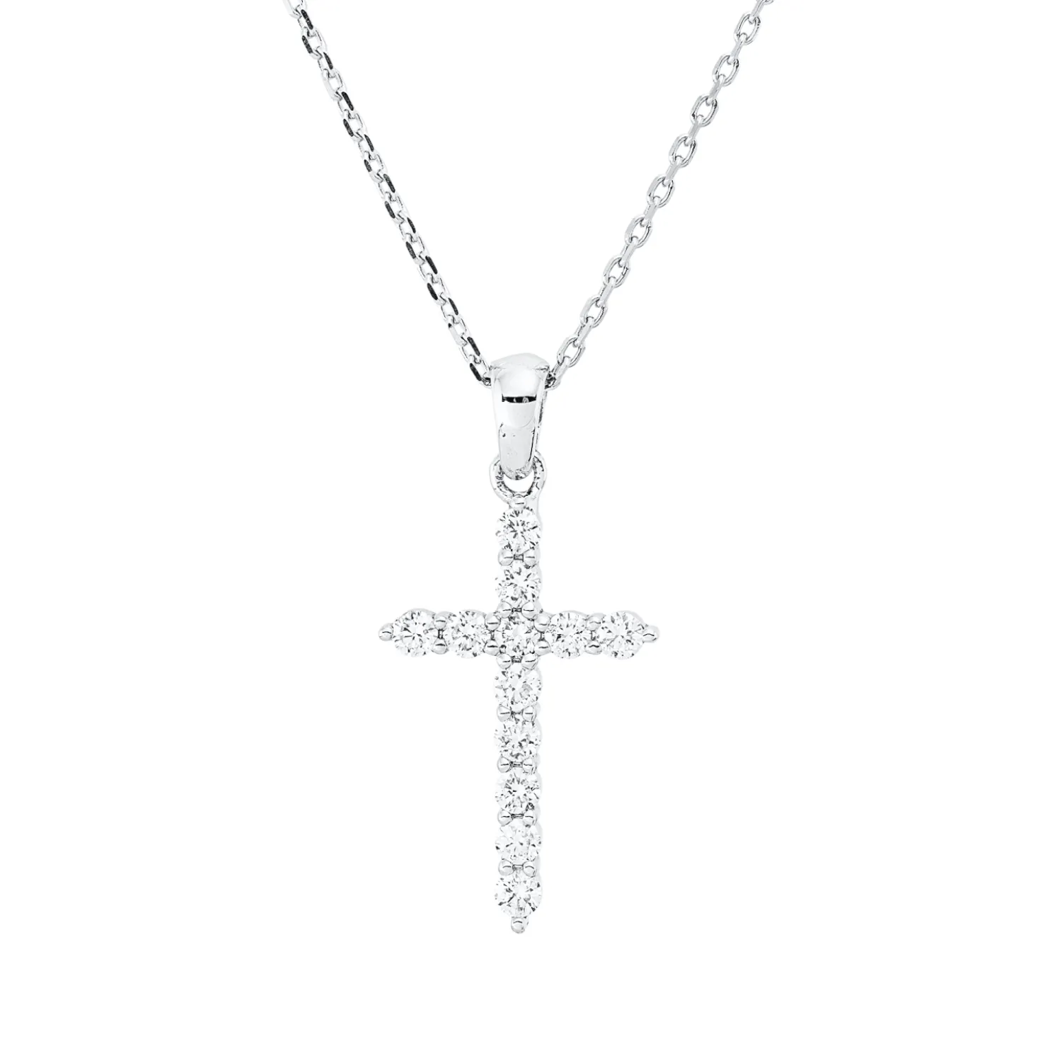 Collier Kreuz aus 750 Gold Weißgold 12 Brillanten 0,36ct F-SI L:45,7cm