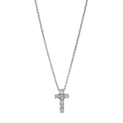 Collier Kreuz aus 750 Gold Weißgold 7 Brillanten 0,1ct TW-SI L:42cm