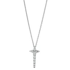 Collier Kreuz aus 750 Weißgold 9 Diamanten Fanatsy-Schliff 0,79ct TW-VSI/SI L:42cm