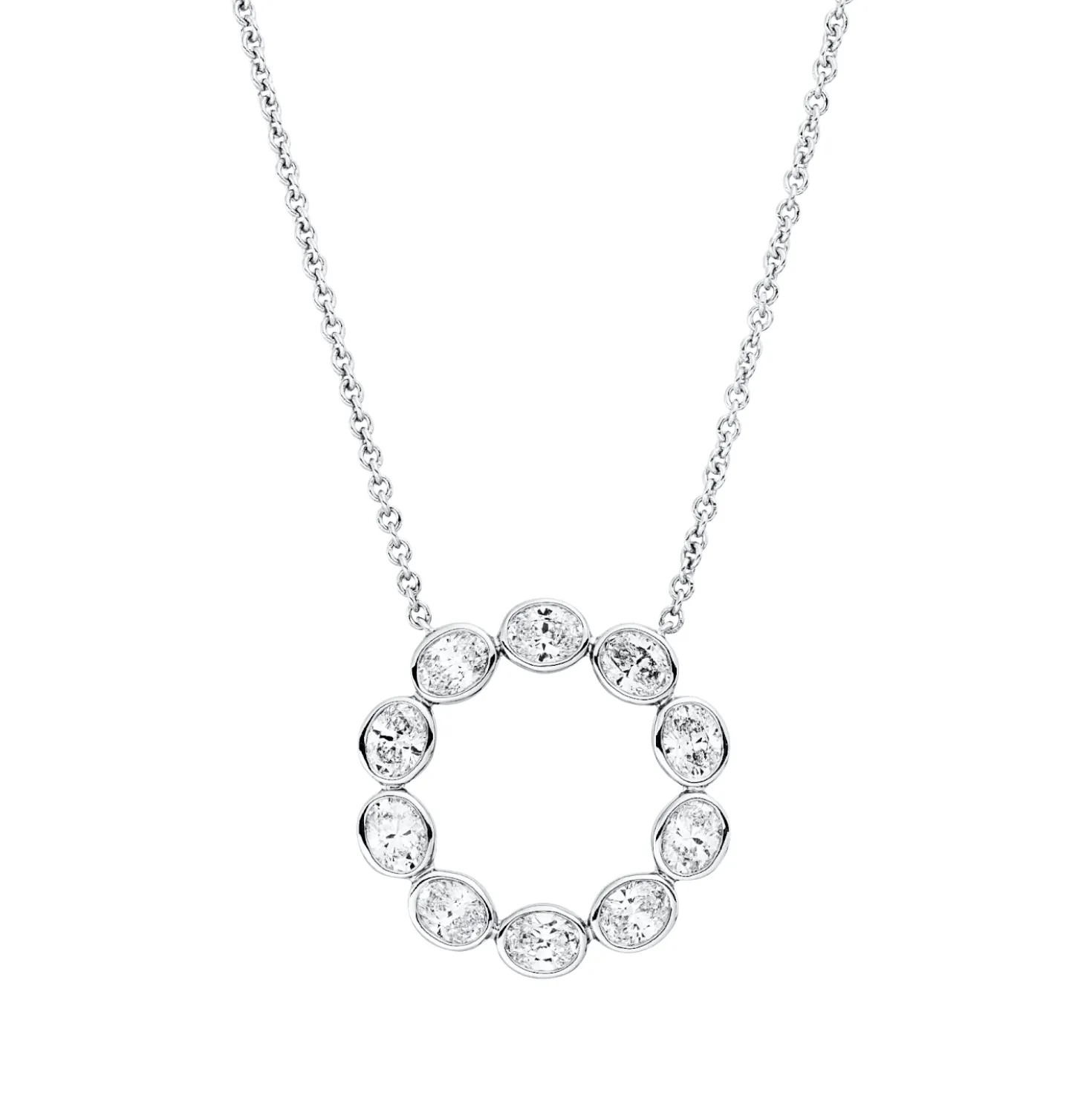 Collier Kreuz aus 750 Weißgold 10 Diamanten Oval-Schliff 1,4ct TW-VSI L:42cm