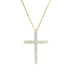 Collier Kreuz 750 Gelbgold 15 Brillanten 0,62ct F-SI 1 Brillant 0,1ct F-SI L:45,7cm
