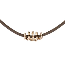 Collier Leder taupe mit Spirale 47 Diamanten 0.33Ct W/SI 585 Gold Rotgold 45cm