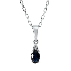 Collier Oval aus 750 Weißgold Saphir 0,3ct blau 3 Brillanten 0,01ct TW-SI L:45,8cm