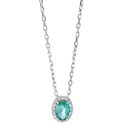 Collier Oval 750 Weißgold Smaragd 0,4ct grün 16 Brillanten 0,07ct TW-SI L:45,7cm