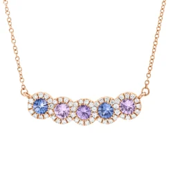 Collier 750 Rotgold 5 Saphire 0,54ct mehrfarbig 52 Brillanten 0,2ct TW-SI L:45cm