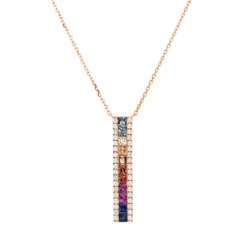 Collier 750 Rotgold 11 Saphire 0,66ct mehrfarbig 36 Brillanten 0,14ct TW-SI L:45cm