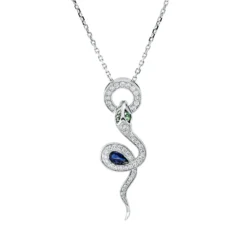Collier Schlange 750 Weißgold 3 Tsavorithe 0,36ct grün 45 Brillanten 0,29ct F-VSI