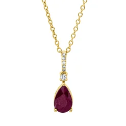 Collier Tropfen aus 750 Gelbgold Rubin 0,53ct rot 6 Diamanten 0,03ct TW-SI L:45cm