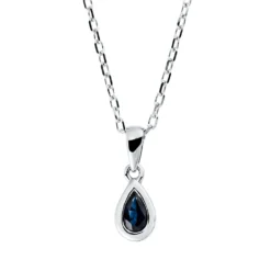 Collier Tropfen aus 750 Gold Weißgold Saphir 0,24ct blau L:45cm