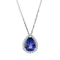 Collier Tropfen aus 750 Weißgold Tansanit 1,36ct blau 23 Brillanten 0,15ct TW-SI
