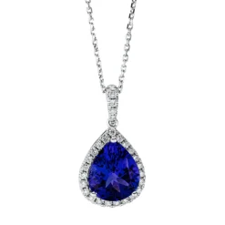 Collier Tropfen aus 750 Weißgold Tansanit 3,62ct blau 30 Brillanten 0,28ct TW-SI