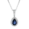 Collier Tropfen 750 Weißgold Saphir 0,68ct blau 24 Brillanten 0,15ct F-SI L:45cm