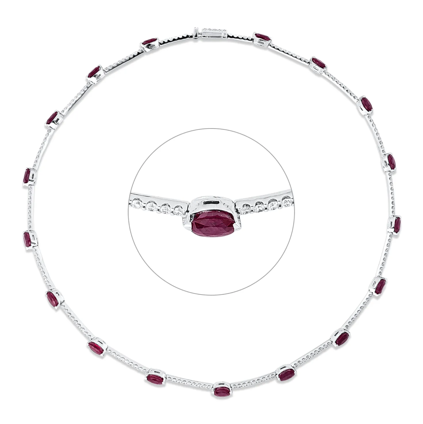 Collier 750 Weißgold 17 Rubine 10,15ct rot 161 Brillanten 2,93ct TW-VSI/SI L:39cm