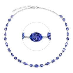 Collier 750 Weißgold 27 Tansanite 23,1ct blau 78 Brillanten 0,36ct F-VSI L:45,7cm