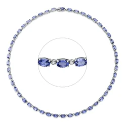 Collier 750 Weißgold 48 Tansanite 21,3ct blau 48 Brillanten 0,95ct F-PI L:41,5cm