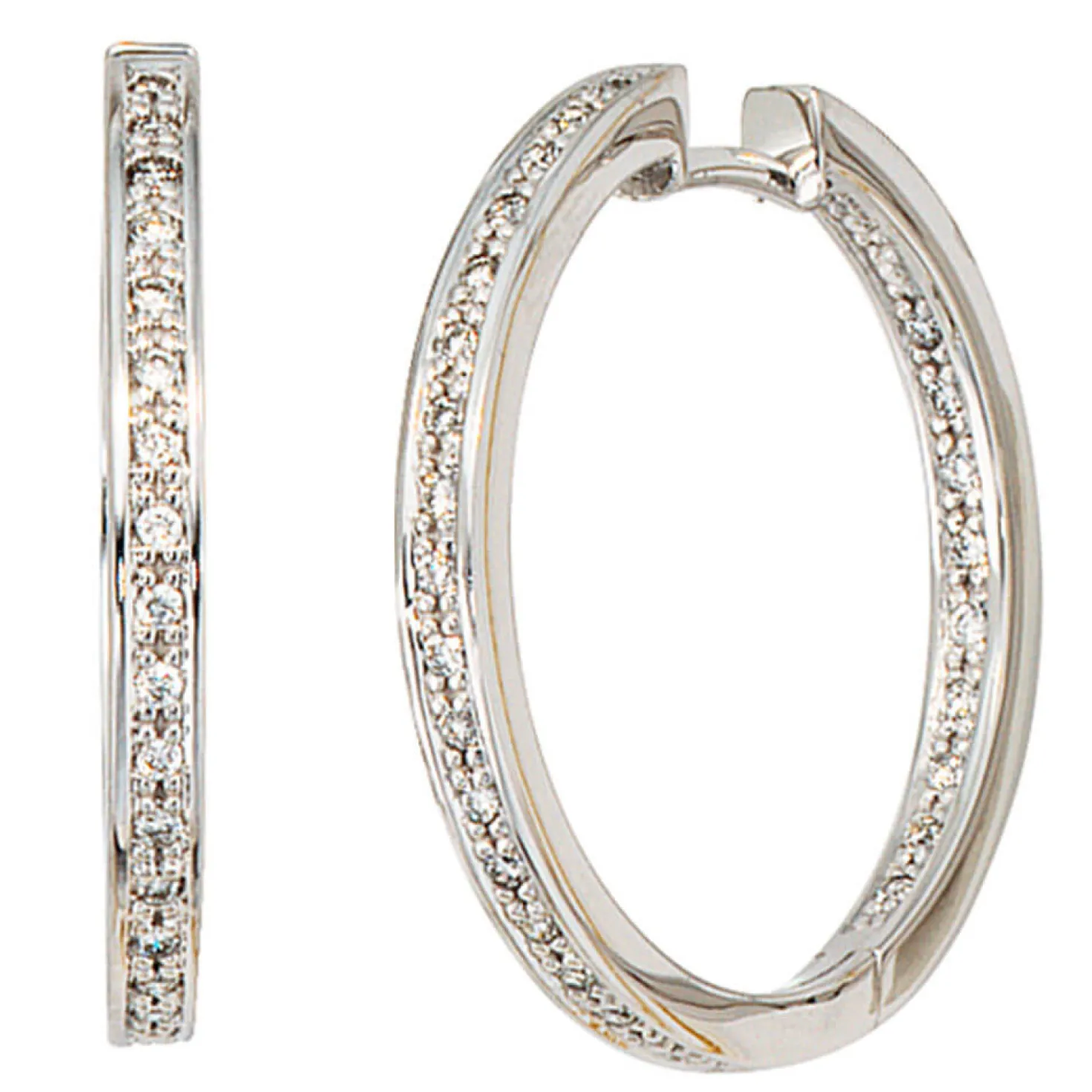 Creole Creolen 2,3mm 50 Diamanten 0.25Ct W/SI Brillanten 585 Gold Weißgold Damen