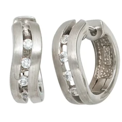 Creole Creolen Ohrringe, 16.8mm, mit Zirkonia, mattiert,925 Silber