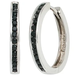 Creole Creolen Ohrringe 19,1mm 925 Silber Zirkonia schwarz Ohrschmuck