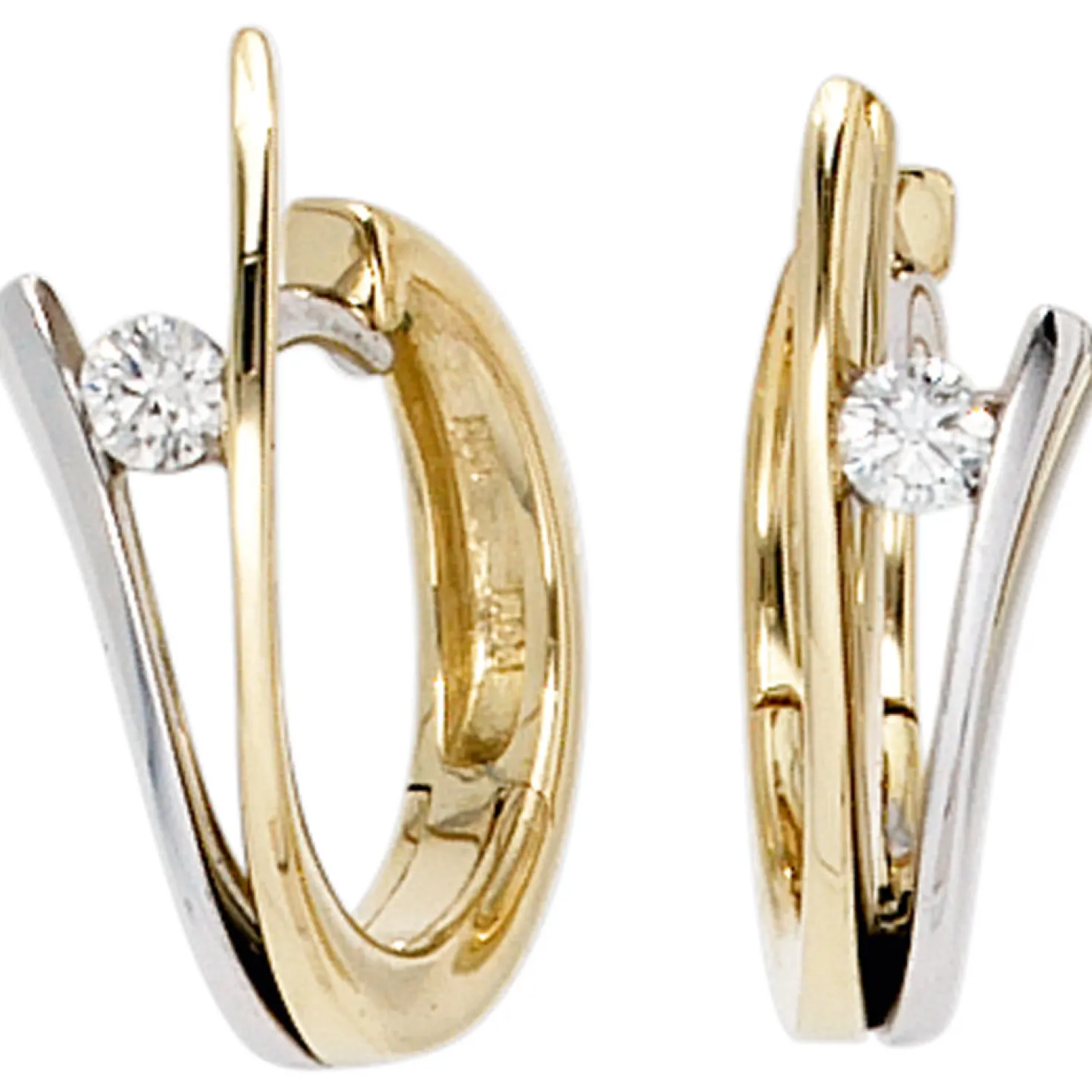 Creole Creolen 4,9x16,4mm mit Diamanten 0.1Ct W/SI 585 Gold Gelbgold Weißgold