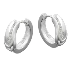 Creole Creolen 14x6mm Ohrringe gewölbt mit Zirkonia 925 Silber Silberohrringe