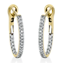 Creolen aus 750 Gelbgold 46 Brillanten 0,25ct TW-SI 18,2x1,9mm Fassung rhodiniert