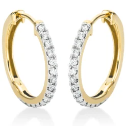 Creolen aus 750 Gelbgold 30 Brillanten 0,5ct TW-SI 18,6x1,9mm Fassung rhodiniert