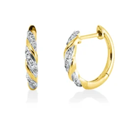 Creolen aus 750 Gelbgold 26 Brillanten 0,07ct TLB-SI 12,5x2,5mm Fassung rhodiniert
