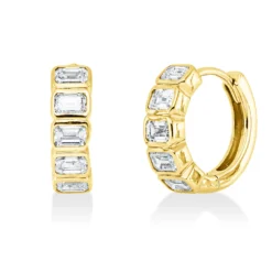 Creolen aus 750 Gelbgold 10 Diamanten Smaragd-Schliff 0,9ct F-SI 12,7x3,8mm