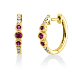 Creolen aus 585 Gelbgold 6 Rubine 0,23ct rot 12 Diamanten 0,09ct TW-SI 15,3x3mm