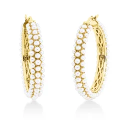 Creolen aus 750 Gold Gelbgold 208 Süßwasser-Perlen 1,8mm weiß