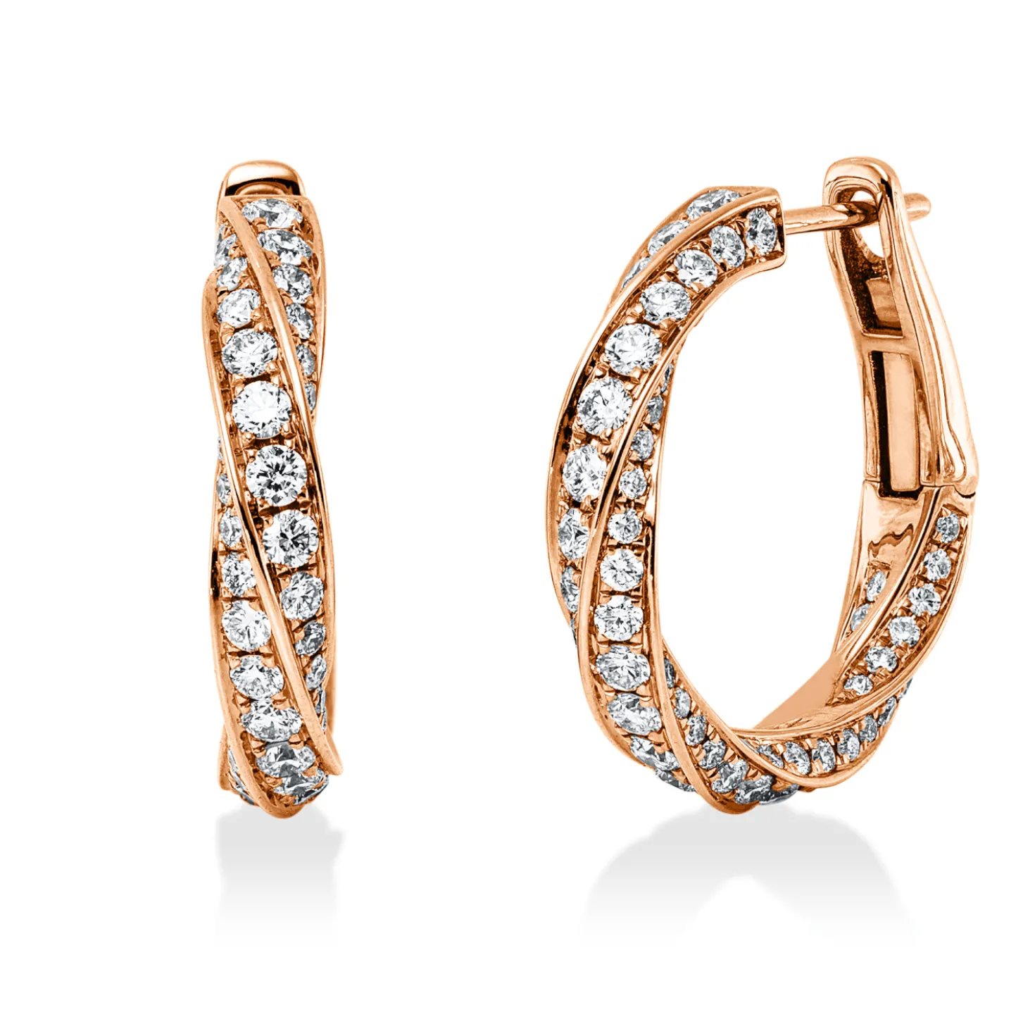 Creolen aus 750 Gold Rotgold 194 Diamanten 2,1ct TW-SI 20,2x3,9mm