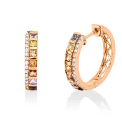 Creolen aus 750 Rotgold 14 Saphire 1,26ct mehrfarbig 30 Brillanten 0,17ct TW-SI