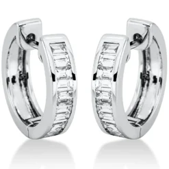 Creolen aus 750 Weißgold 20 Diamanten Baguette-Schliff 0,68ct TW-SI 14x1,8mm