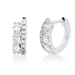 Creolen aus 750 Weißgold 22 Diamanten Fanatsy-Schliff 0,39ct TW-SI 10,5x3,5mm