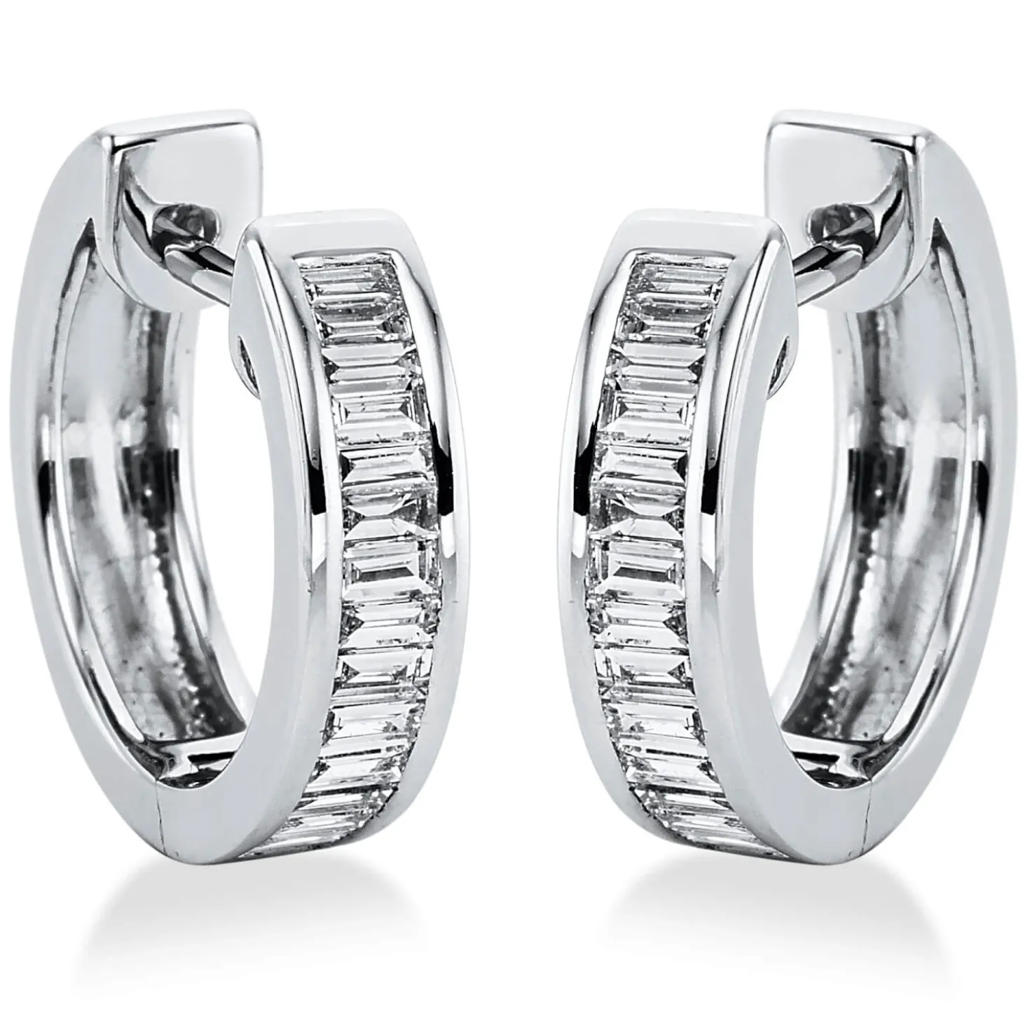 Creolen aus 750 Weißgold 29 Diamanten Baguette-Schliff 0,52ct TW-SI 14x1,7mm