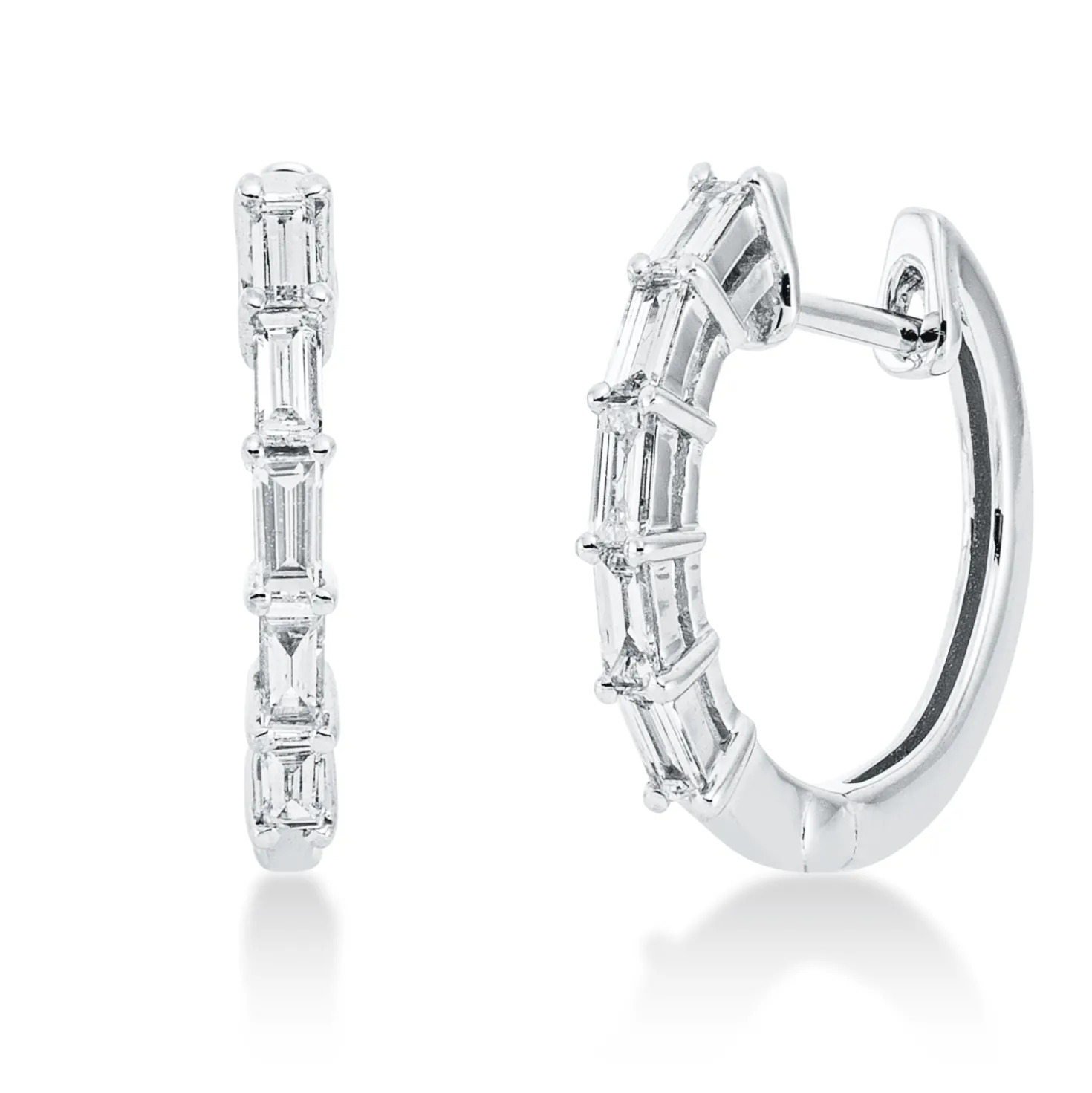 Creolen aus 750 Weißgold 10 Diamanten Baguette-Schliff 0,37ct TW-SI 16,1x1,9mm