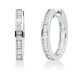 Creolen aus 750 Weißgold 64 Diamanten Baguette-Schliff 3,07ct TW-SI 27x4,4mm