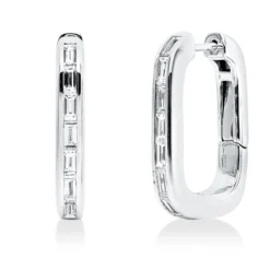 Creolen aus 750 Weißgold 14 Diamanten Baguette-Schliff 1,14ct TW-VSI 24,2x3,8mm