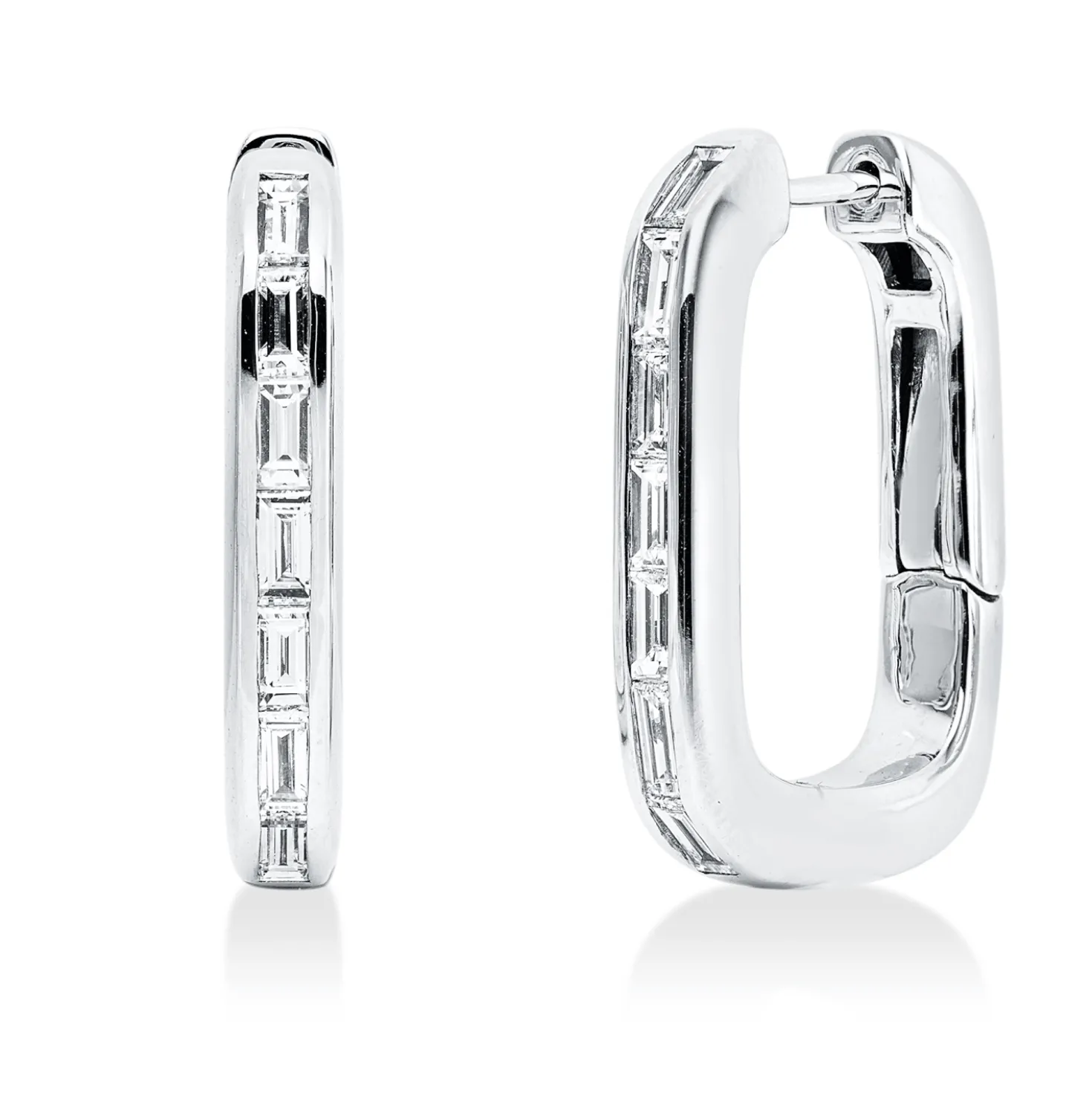 Creolen aus 750 Weißgold 14 Diamanten Baguette-Schliff 1,14ct TW-VSI 24,2x3,8mm