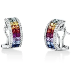 Creolen aus 750 Weißgold 36 Saphire 1,91ct mehrfarbig 72 Brillanten 0,27ct TW-SI