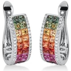 Creolen aus 750 Weißgold 40 Saphire 2,8ct mehrfarbig 80 Brillanten 0,32ct TW-SI