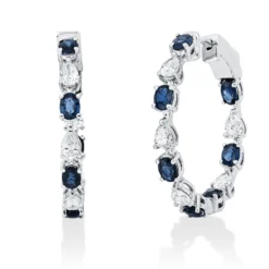 Creolen aus 750 Weißgold 14 Saphire 2,94ct blau mit Diamanten 28,9x3,3mm