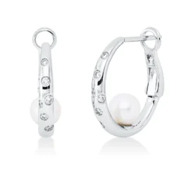 Creolen aus 585 Weißgold 2 Süßwasser-Perlen weiß 12 Brillanten 0,18ct TW-SI