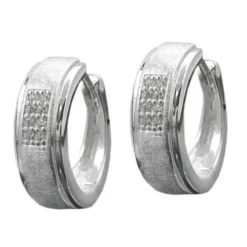 Creolen Creole Ohrringe 14x5mm mit Zirkonia 925 Silber matt-diamantiert