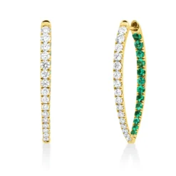 Creolen 750 Gelbgold 26 Smaragde 0,54ct grün 32 Brillanten 0,66ct F-VSI 26,8x1,9mm